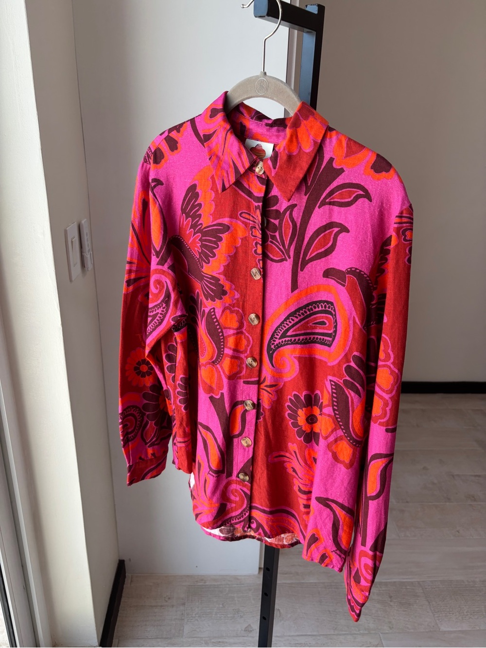 Farm Rio: Floral Button-Front Pink Shirt - Picture 8 of 9